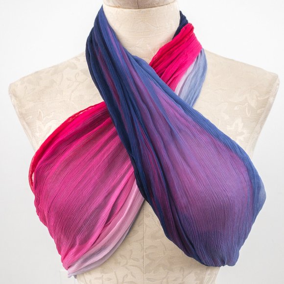 Vintage Silk Tie Dye Ombre Print Sheer Scarf Pink - Picture 1 of 13